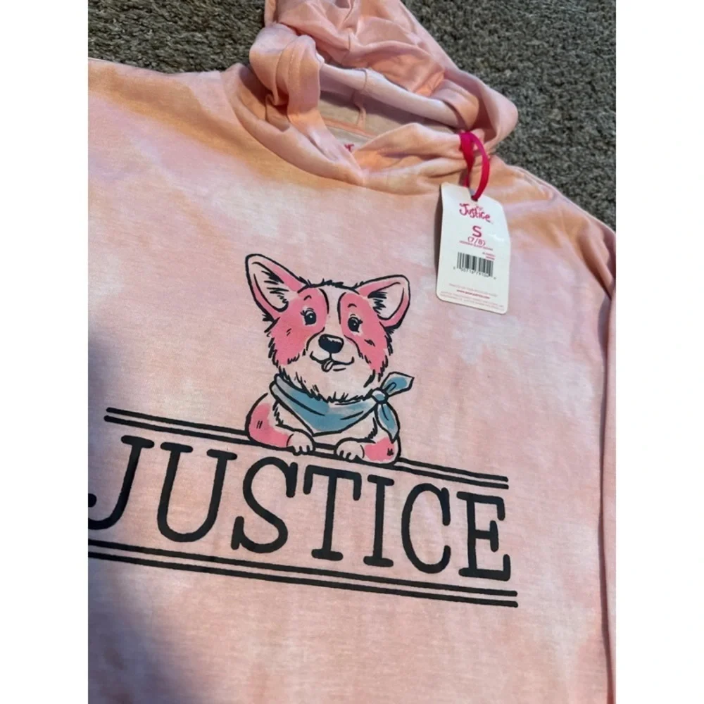 Justice Pink Hoodie Dress Sleep Gown with Dog Print